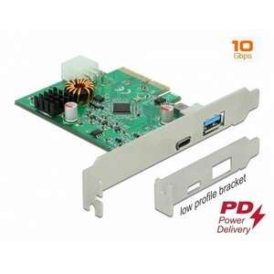 Delock PCI Express x4 kártya 1 db külső C -típusú USB aljzathoz, PD funkcióval + 1 db külső A-típusú (89001) kép