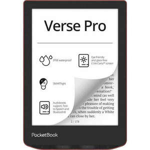 POCKETBOOK e-Reader - PB634 VERSE PRO Passion Red (6"E Ink Carta, Cpu: 1GHz, 512MB, 8GB, 1500mAh, wifi, mSD, IPX8) kép