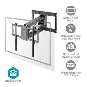 Nedis Smart Wi-Fi motoros TV tartó Motoros TV fali tartó 37 - 75 " Maximális támogatott képernyő súly: 35 kg Forgatható Maximális fal távolság: 153 mm Maximális fal távolság: 485 mm Távvezérelt ABS / Acél kép