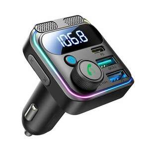 JOYROOM bluetooth FM transmitter autós töltő 2 USB/Type-C aljzat (v5.3, 48W, gyorstöltő) FEKETE kép