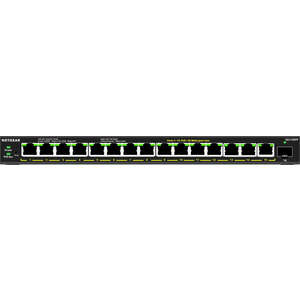 NETGEAR 16-Port High-Power PoE+ Gigabit Ethernet Plus Switch (231W) with 1 SFP port (GS316EPP) Vezérelt Gigabit Ethernet (10/100/1000) Ethernet-áramellátás (PoE) támogatása Fekete kép