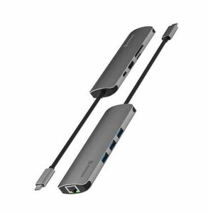 Swissten USB-C hub 8 az 1-ben, 1X HDMI 4K UHD 3840x2160 @30 Hz, 1X USB-C port PowerDelivery 100W, 1X Gigabit Ethernet LAN RJ45, 1X SD kártyaolvasó, 1X mikro SD kártyaolvasó, 3X USB 3.0 5Gb/s port, passzív, alumínium kép