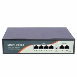 6 portos PoE switch ; 4 PoE 10/100 Mbps+ / 2 uplink port 100 Mbps; 48V, Max. 250m kép