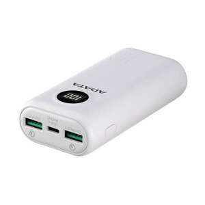 ADATA Akkubank - P10000QCD 10000mAh (Powerbank, 2xUSB-A, 1xUSB-C, kijelző, fehér) kép