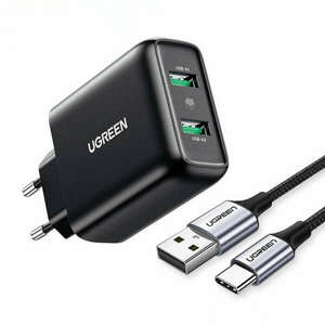 UGREEN Gyorstöltő, 2xUSB-A, 18W, PD 3.0 EU, fekete (10216B) kép