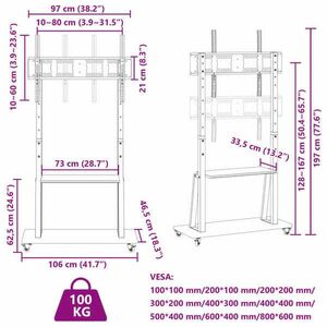 vidaXL görgős TV-állvány 32"-90" képernyőhöz max VESA 800x600 mm 100kg kép