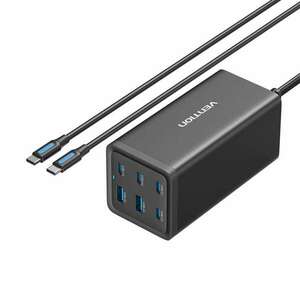 Vention FENB0-EU 4x USB-C / USB-A Hálózati töltő + USB-C kábel - Fekete (140W) kép