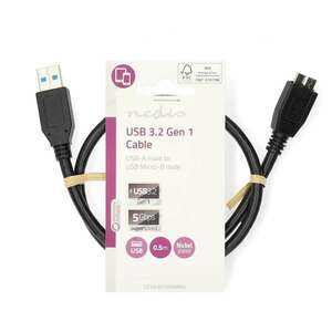 USB kábel | USB 3.2 Gen 1 | USB-A Dugasz | USB Micro-B Dugasz | 5 Gbps | Nikkelezett | 0.50 m | Kerek | PVC | Fekete | Label kép