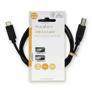 USB kábel | USB 2.0 | USB-C™ Dugasz | USB-B Dugasz | 480 Mbps | Nikkelezett | 1.00 m | Kerek | PVC | Fekete | Label kép