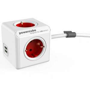 Allocacoc PowerCube Extended USB Hálózati Elosztó 4DIN 1, 5m Boston Red BN3058/1402RD/DEEUPC kép