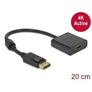 Delock Adapter DisplayPort 1.2-dugós csatlakozó-HDMI-csatlakozóhüvely 4K aktív fekete kép