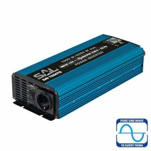 SAL SAI 1000TS tiszta szinuszos feszültségátalakító, 1000 W, inverter, 2, 1 A USB gyorstöltő, gyermekzár kép