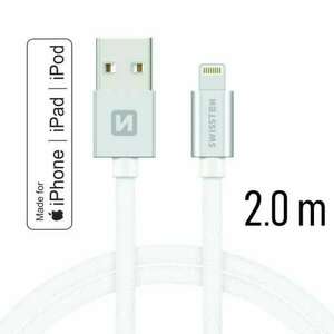 Swissten - adat- és töltőkábel textil bevonattal, USB/lightning MFI, 2 m ezüst/fehér kép