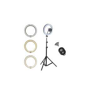 Ring Light Teno® kör alakú lámpa, átmérő 45 cm/18 hüvelyk, 3 fénymód, 10 beállítási lépés, távirányító és 210 cm-es állvány, univerzális kompatibilitás, fehér kép