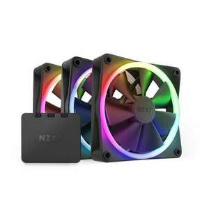 NZXT F120 RGB Triple Pack ház hűtő ventilátor 3db, 12cm fekete + vezérlő (RF-R12TF-B1) (RF-R12TF-B1) kép