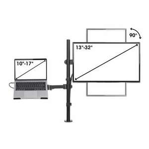 Manhattan asztali állvány, 1db monitor + 1 db laptop (min.VESA: 75x75, 13"-32"-ig, 360° fordítás, 8kg, fekete) kép