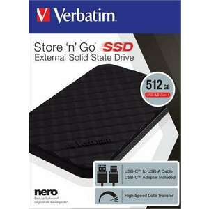 SSD (külső memória), 512GB, USB 3.2 VERBATIM "Store n Go", fekete kép