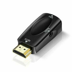 HDMI-&gt;VGA+Jack átalakító adapter, HDMI apa -&gt; VGA anya + 3.5mm Jack anya, fekete kép