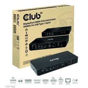 Club3D DisplayPort/HDMI KVM Switch/Dock 4K60Hz For USB Type-C kimenet kép