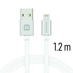 Swissten adat- és töltőkábel textil bevonattal, USB/lightning, 1, 2 m ezüst/fehér kép