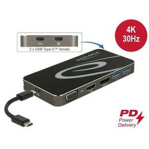 Delock USB Type-C 3.2 dokkolóállomás 4K HDMI DP / 1080p VGA, USB Hub és PD 3.0 kép