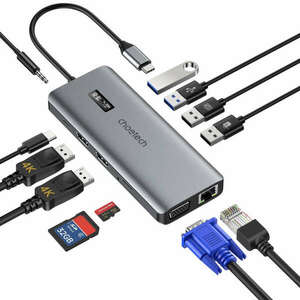 Choetech HUB-M26 HUB adapter, USB-C / AUX + USB-C + 2x HDMI + SD+TF + VGA + RJ45 + 4x USB, Szürke kép