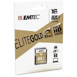 EMTEC Memóriakártya, SDHC, 16GB, UHS-I/U1, 85/20 MB/s, EMTEC "Elite Gold" kép