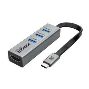 Promate USB Hub - MEDIAHUB C3 (USB-C 4in1 HUB, 1x4K HDMI, 2xUSB 3.0, SD, mSD, szürke) kép