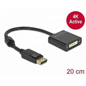 Delock Adapter DisplayPort 1.2-dugós csatlakozó-DVI-csatlakozóhüvely 4K aktív fekete (63482) kép