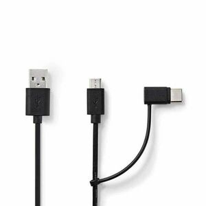 2 az 1-ben szinkronizáló- és töltőkábel | USB A Dugasz - USB Micro B/USB-C Típusú Dugasz | 1, 0 m | Fekete kép