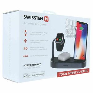 Swissten 4in1 vezeték nélküli MFI töltőállomás, 45W, iPhone, iWatch, Airpods/Pro kép