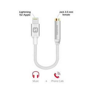 Swissten - audio adapter textil bevonattal, lightning to Jack (3, 5mm), 15 cm, ezüst kép