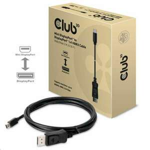 CLUB3D MINI DISPLAY PORT 1.4 MALE TO DISPLAYPORT 1.4 MALE CABLE 2METER 2 M Fekete kép