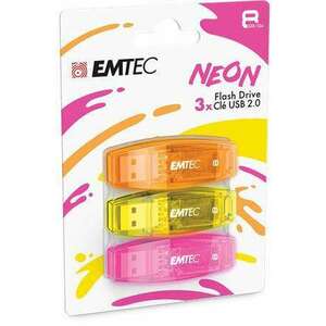 EMTEC Pendrive, 8GB, 3 db, USB 2.0, EMTEC "C410 Neon", narancs, citromsárga, rózsaszín kép