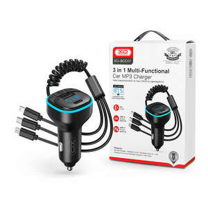 XO Bluetooth FM-transmitter/szivargyújtó töltő - USB + Type-C + MP3/FLAC/APE + Pendrive/TF-kártyaolvasó - XO BCC07 3in1 Car Charger - fekete kép