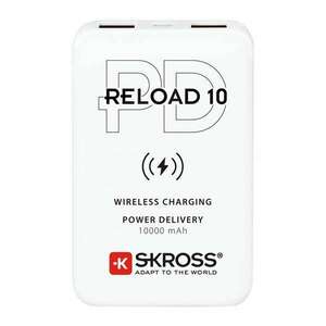 SKROSS RELOAD 10 QI vésztöltő 2 USB / Type-C aljzat (10000 mAh, 5V / 2400mA, 10W, gyorstöltés támogatás + kábel) FEHÉR (1.400132) (1.400132) kép