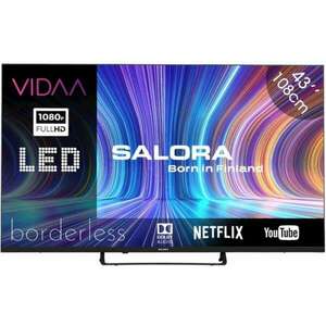 Salora Full HD Smart LED TV, 43FV210, 108 cm, VIDAA operációs rendszer, Amazon Prime, Apple TV, Disney+, Netflix, Wifi, Dolby Digital, Direct LED, keret nélküli, 2023-as modell, fekete kép