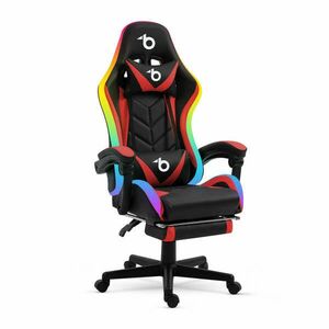 RGB LED gamer szék - karfával, párnával - fekete/piros kép