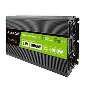 Green Cell Przetwornica napicia PowerInverter LCD 24 V 3000W/60000W Przetwornica samochodowa z wywietlaczem - czysty sinus áramátalakító és inverter Automatikus Fekete kép