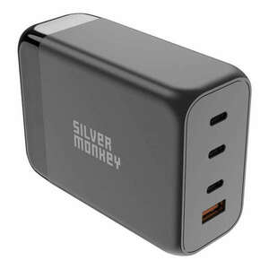 Silver Monkey SMA155 200W GaN charger 3xUSB-C PD USB-A QC 3.0 with detachable power cable - black kép