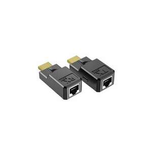 HDMI Extender, vezetékes HDMI hosszabbító, Rj45 Adapter, max 60m átvitel Cat6 kábelen, tápellátás nélküli, fekete kép