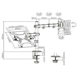 Gembird MA-DA-03 Adjustable Desk Mount w/ Monitor Arm And Notebook Tray Fekete MA-DA-03 kép