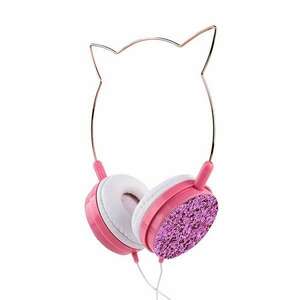 Headset: Cat YLFS-22 - pink / csillámos vezetékes fejhallgató (3, 5 mm jack) kép