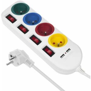 4 Plug + 2 USB 1, 5 m Switch (MCE229W) kép