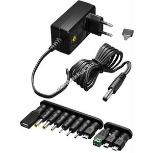 Univerzális hálózati tápegység 3V - 12V 1.5A, max. 18W, 11 adapterrel USB is - Kiárusítás! kép