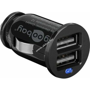 Goobay autós USB mini adapter gyorstöltő 12-24V 2db USB fekete (2, 4A) - Kiárusítás! kép