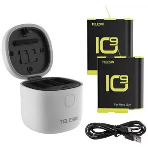 Töltő Telesin 3-slot waterproof charger Allin box for GoPro Hero 9 / Hero 10 + 2 batteries (GP-BTR-905-GY-B) kép