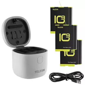 Töltő Telesin 3-slot waterproof charger Allin box for GoPro Hero 9 / Hero 10 + 3 batteries (GP-BTR-906-GY-B) kép