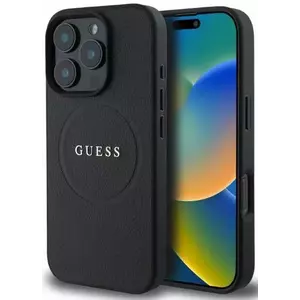 Tok Guess GUHMP16LPGHSMMK iPhone 16 Pro black MagSafe PU Grained Gold Ring (GUHMP16LPGHSMMK) kép