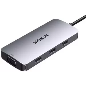 USB Hub MOKiN 7in1 Hub Adapter USB C to 2x HDMI + 3x USB 2.0 + DP + VGA (silver) kép